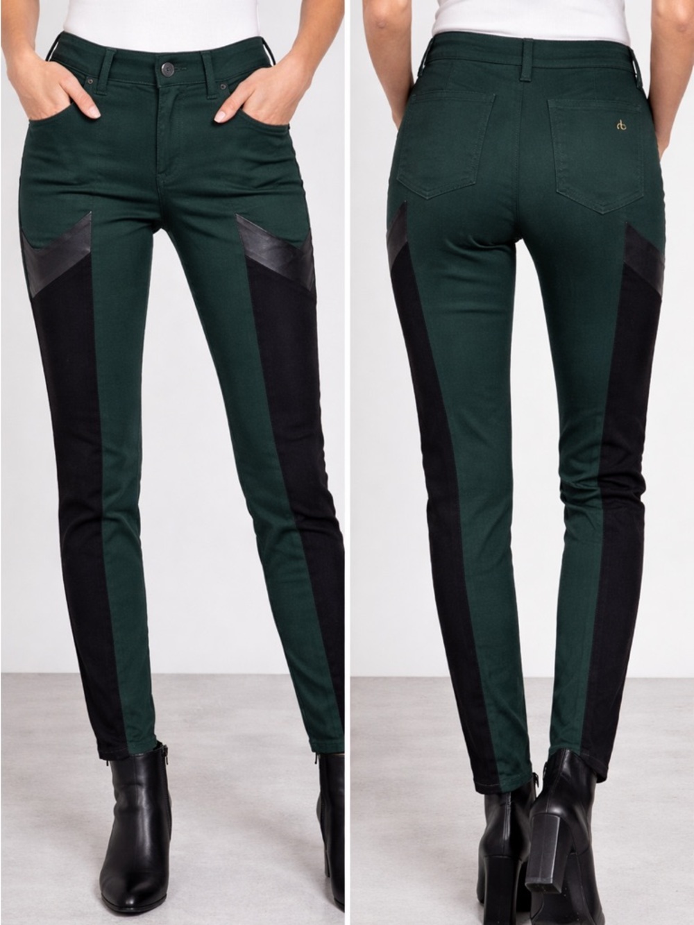 Rag And‎ Bone Women’s Grand Prix Leather Chevron Skinny Pant Green Black Size 25